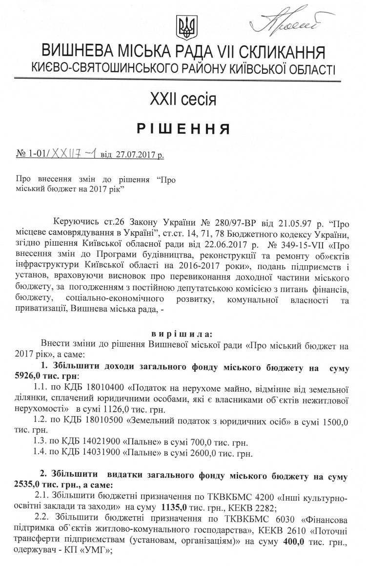 Проекти рішень XXІI сесіЇ VIІ скликання